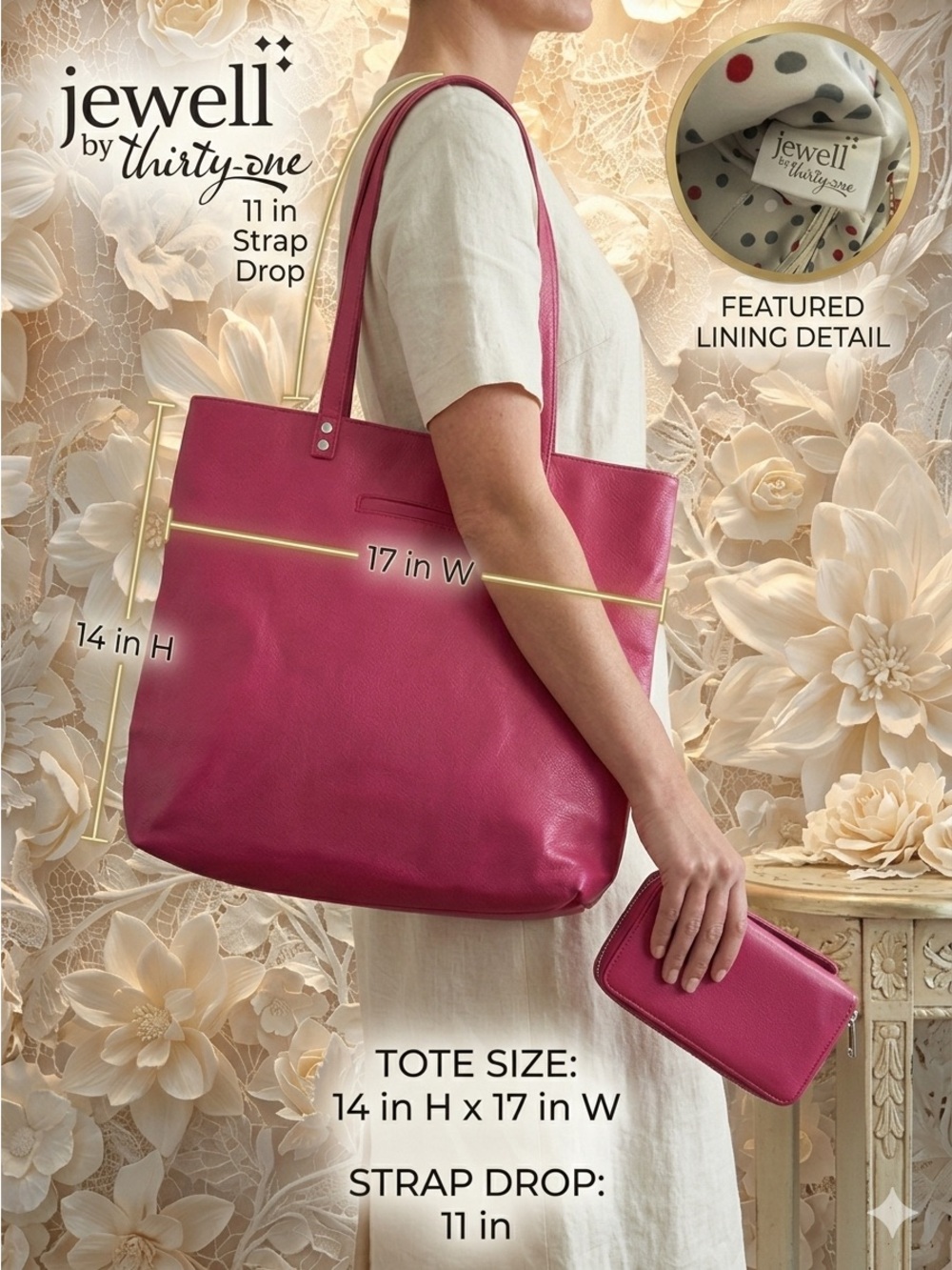 JEWELL BY THIRTY-ONE Red Pebble Faux Leather Shoulder Tote Bag & Wallet Set